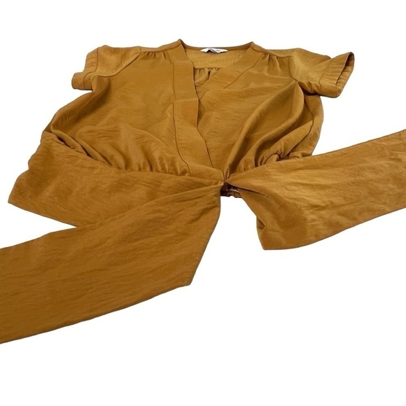 NWOT NINE WEST Women's Tie Waist Wrap Top Blouse Mustard Yellow Size XS - Picture 8 of 16